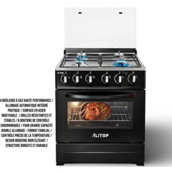 ALiTOP Cuisinière à Gaz GS 6040 – 4 Feux avec Four Intégré