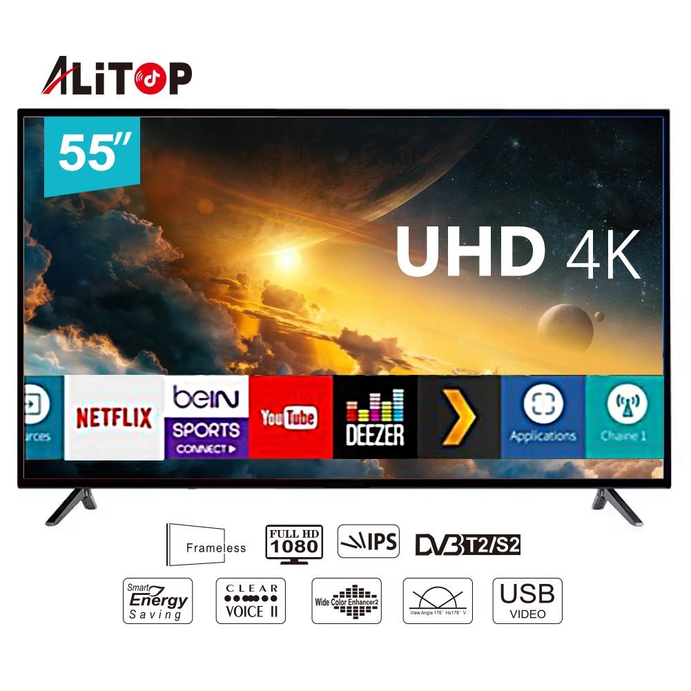 Alitop TV 55 pouces Smart TV - décodeur intégré